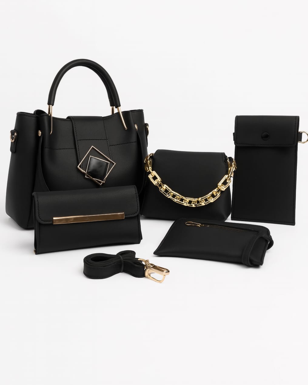 Fashion Fiesta – 5 PCS Shoulder Bag Set (Soft Leather) - 5555