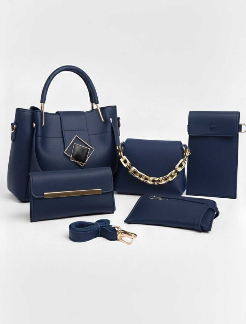 Fashion Fiesta – 5 PCS Shoulder Bag Set (Soft Leather) - 5555