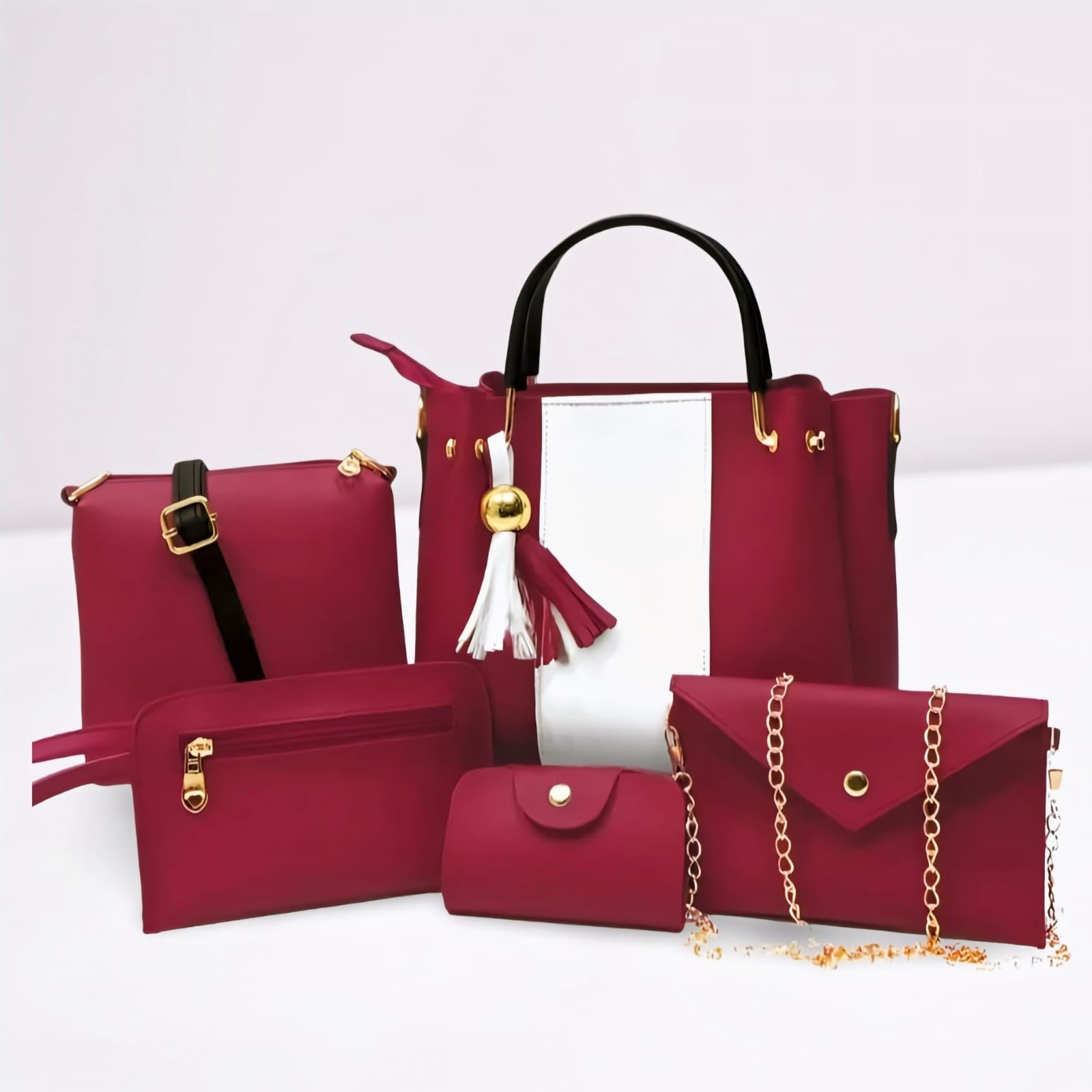 Fashion Fiesta – 5 PCS Shoulder Bag Set (Soft Leather) - 5552